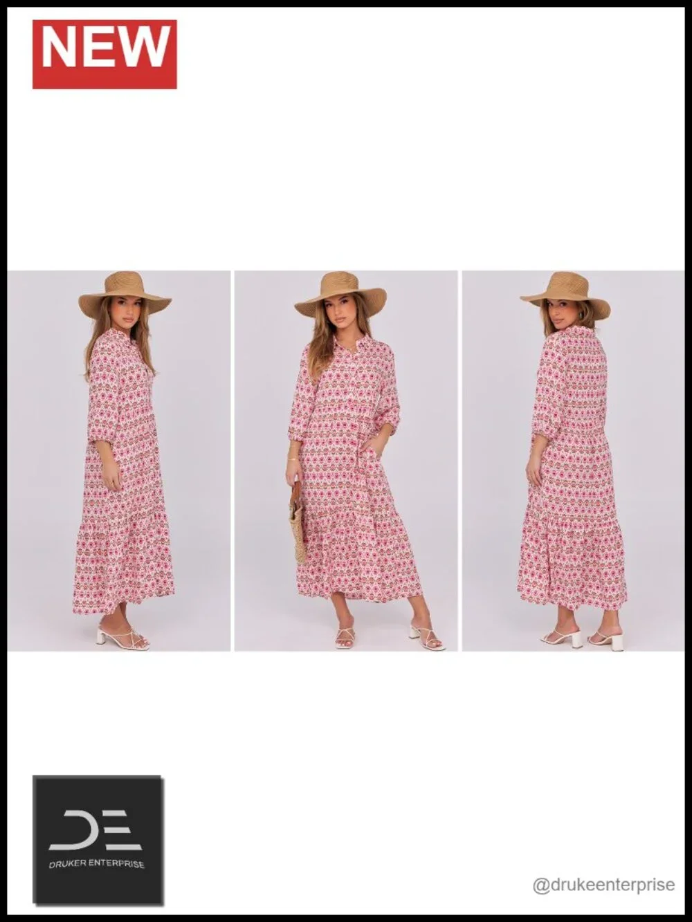 Women's 3/4 Puff Sleeve V-Neck Floral Boho Maxi Dress Casual Beach Vacation